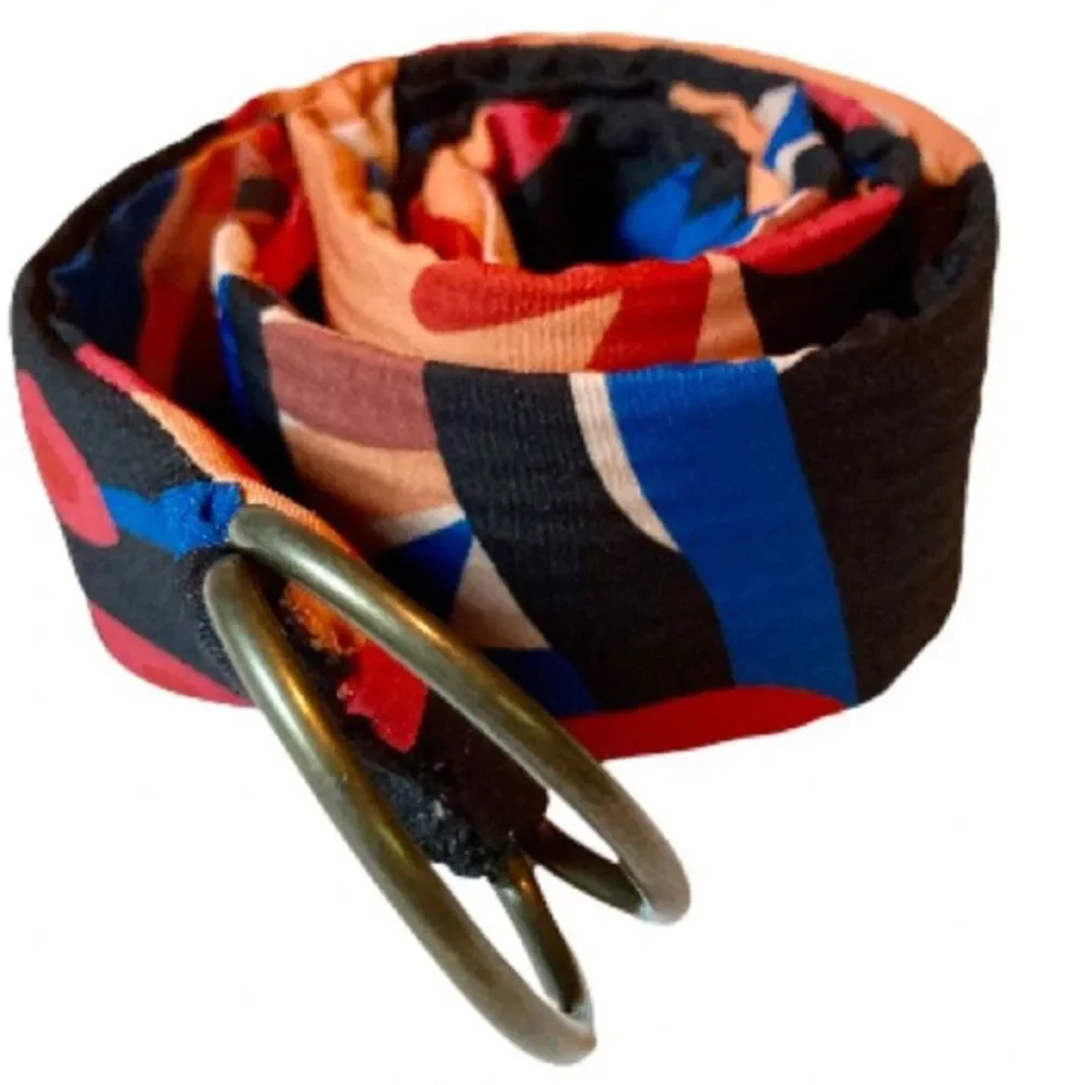 ABSTRACT FLORAL Reversible Modern D Ring Fabric Belt Womens 34 x 1.5 inches